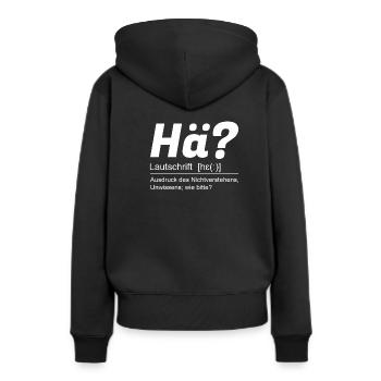 Hä? - Frauen Premium Bio Hoodie - Schwarz - Hinten - Julia (174cm)