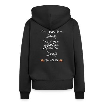 Circle of connoisseurs, coffee - Women’s Premium Organic Hoodie - black - Back - Julia (174cm)