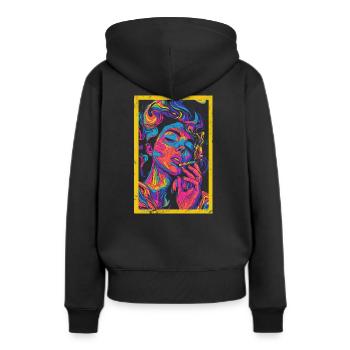 surreal 80er psychedelic - Frauen Premium Bio Hoodie - Schwarz - Hinten - Julia (174cm)