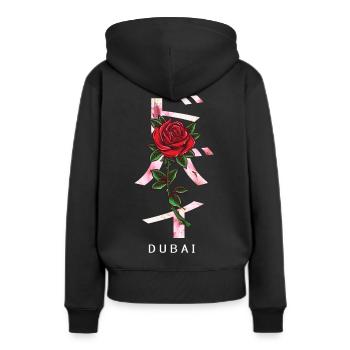 Dubai in Japanisch mit Rosen und Kirschblüten - Frauen Premium Bio Hoodie - Schwarz - Hinten - Julia (174cm)