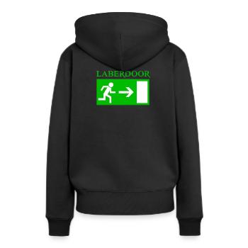 Laberdoor, Labrador, Smalltalk nicht erwünscht - Frauen Premium Bio Hoodie - Schwarz - Hinten - Julia (174cm)