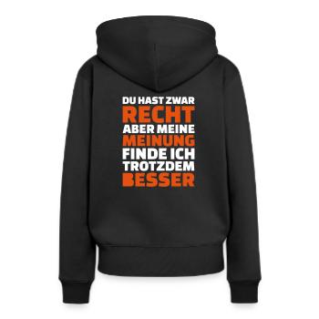 Meinung - Frauen Premium Bio Hoodie - Schwarz - Hinten - Julia (174cm)