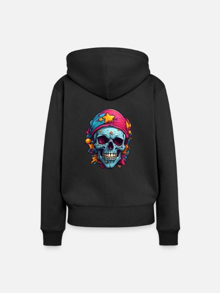 Dekorativer bunter Skull - Frauen Premium Bio Hoodie - Schwarz