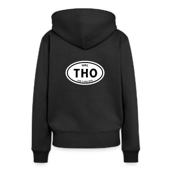 Val Thorens - Frauen Premium Bio Hoodie - Schwarz - Hinten - Julia (174cm)