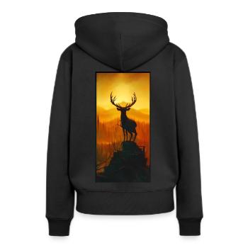 Hirsch auf Berg mit Sicht in Wald - Frauen Premium Bio Hoodie - Schwarz - Hinten - Julia (174cm)