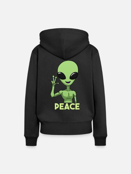 Peace Alien Friedenszeichen - Frauen Premium Bio Hoodie - Schwarz