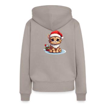 Weihnachtspfote: Niedliche Katze mit Mütze - Frauen Premium Bio Hoodie - Taupe - Hinten - Julia (174cm)