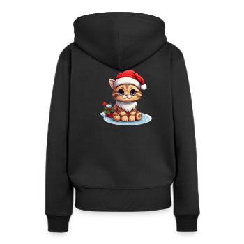 Weihnachtspfote: Niedliche Katze mit Mütze - Frauen Premium Bio Hoodie - Schwarz - Hinten - Julia (174cm)