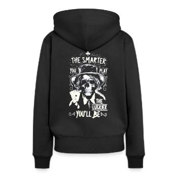 Pokern Poker Spruch - Frauen Premium Bio Hoodie - Schwarz - Hinten - Julia (174cm)