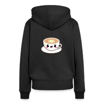 Café cappuccino kawaii - Sweat à capuche Premium bio Femme - noir - Dos - Julia (174cm)