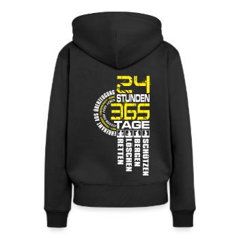 Feuerwehr - 24 Tage 365 Stunden - Frauen Premium Bio Hoodie - Schwarz - Hinten - Julia (174cm)
