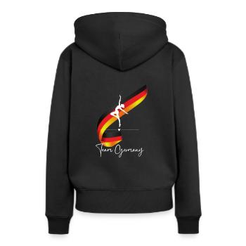Team Germany mit Tänzerin und Flagge Backprint - Frauen Premium Bio Hoodie - Schwarz - Hinten - Julia (174cm)