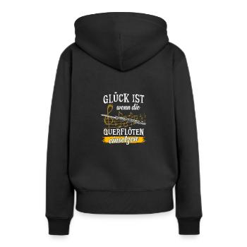 Querflöte Musiker Flöte Geschenk · Glück - Frauen Premium Bio Hoodie - Schwarz - Hinten - Julia (174cm)