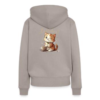 Le chaton demande du café - Sweat à capuche Premium bio Femme - taupe - Dos - Julia (174cm)