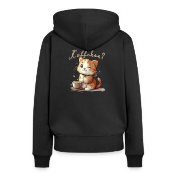 Kätzchen fragt nach Käffchen - Frauen Premium Bio Hoodie - Schwarz - Hinten - Julia (174cm)