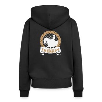 Mein Pferd ist meine Therapie - Frauen Premium Bio Hoodie - Schwarz - Hinten - Julia (174cm)