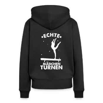 Turnen Turntrainer Gymnsatik Sportverein Bodenturn - Frauen Premium Bio Hoodie - Schwarz - Hinten - Julia (174cm)