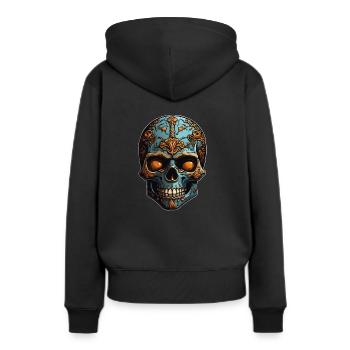 Dekorativer bunter Skull mit Verzierung - Frauen Premium Bio Hoodie - Schwarz - Hinten - Julia (174cm)