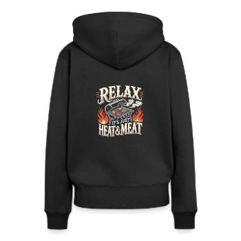 Entspannen Sie sich, es ist nur Hitze und Fleisch - Frauen Premium Bio Hoodie - Schwarz - Hinten - Julia (174cm)