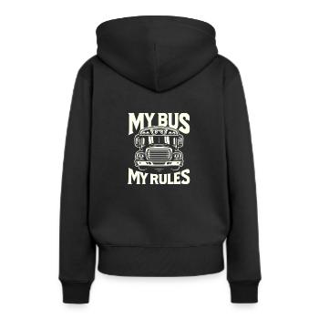 Mein Bus Meine Regeln - Frauen Premium Bio Hoodie - Schwarz - Hinten - Julia (174cm)