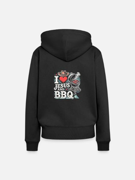 Ich liebe Jesus und BBQ - Frauen Premium Bio Hoodie - Schwarz