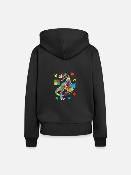 T Rex Dinosaurier-Autismus-Bewusstseins-Puzzleteil - Frauen Premium Bio Hoodie - Schwarz