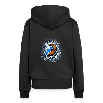 Beleidigte Leberwurst auf bairisch | Läwawuascht - Frauen Premium Bio Hoodie - Schwarz - Hinten - Julia (174cm)
