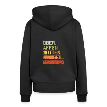 Oberaffentittengeil Versauter Spruch Retro - Frauen Premium Bio Hoodie - Schwarz - Hinten - Julia (174cm)