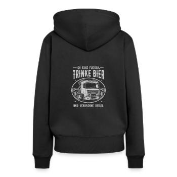Lastwagen LKW Spedition Geschenk · Verbrenne - Frauen Premium Bio Hoodie - Schwarz - Hinten - Julia (174cm)