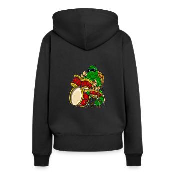 Schildkröte Drummer Tier - Frauen Premium Bio Hoodie - Schwarz - Hinten - Julia (174cm)