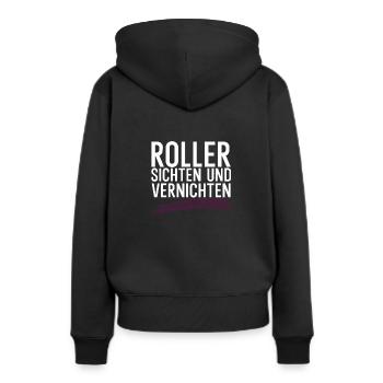 Roller sichten und vernichten - Frauen Premium Bio Hoodie - Schwarz - Hinten - Julia (174cm)