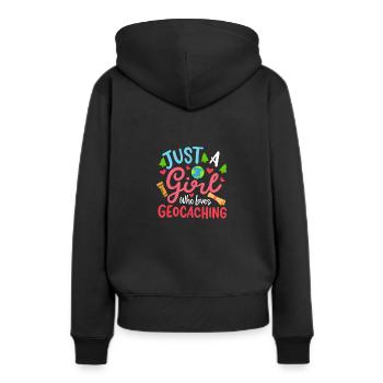Fille qui aime le géocaching - Sweat à capuche Premium bio Femme - noir - Dos - Julia (174cm)