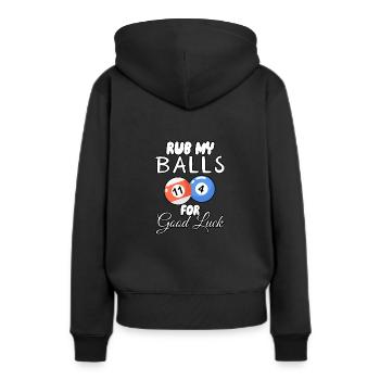 Reibe meine Bälle für viel Glück - Frauen Premium Bio Hoodie - Schwarz - Hinten - Julia (174cm)