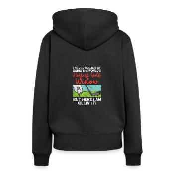 Heißeste Golf-Witwe - Frauen Premium Bio Hoodie - Schwarz - Hinten - Julia (174cm)