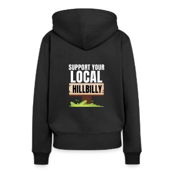 Unterstützen Sie Ihren lokalen Hillbilly - Frauen Premium Bio Hoodie - Schwarz - Hinten - Julia (174cm)