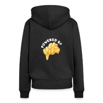 Angetrieben von Mac & Cheese - Frauen Premium Bio Hoodie - Schwarz - Hinten - Julia (174cm)