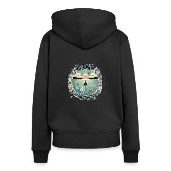 Loslassen und Frieden finden - Frauen Premium Bio Hoodie - Schwarz - Hinten - Julia (174cm)