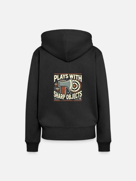 Spielt mit scharfen Gegenständen - Frauen Premium Bio Hoodie - Schwarz