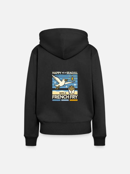 Glücklich wie eine Möwe mit einer Pommes frites - Frauen Premium Bio Hoodie - Schwarz