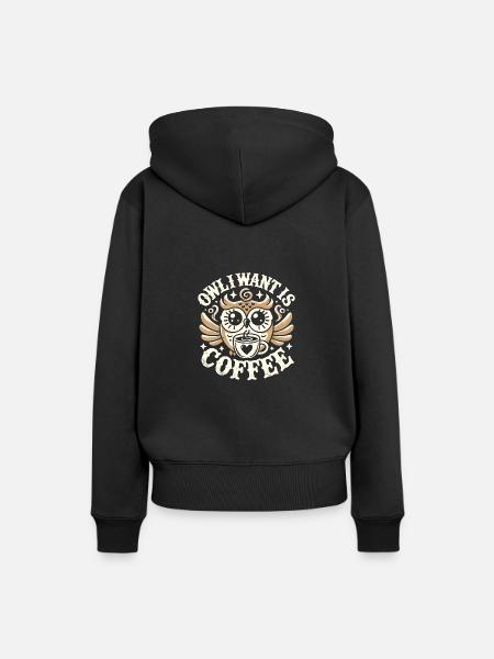 Eule Ich will Kaffee - Frauen Premium Bio Hoodie - Schwarz