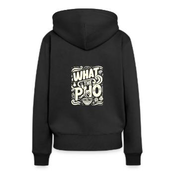Was die Pho - Frauen Premium Bio Hoodie - Schwarz - Hinten - Julia (174cm)