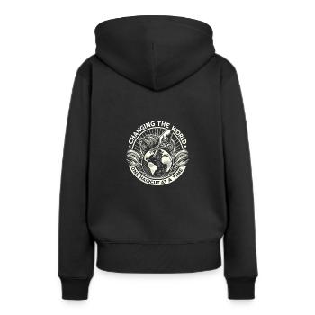 Die Welt mit einem Haarschnitt nach dem anderen - Frauen Premium Bio Hoodie - Schwarz - Hinten - Julia (174cm)