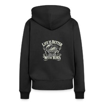 Das Leben ist besser mit Rippchen - Frauen Premium Bio Hoodie - Schwarz - Hinten - Julia (174cm)