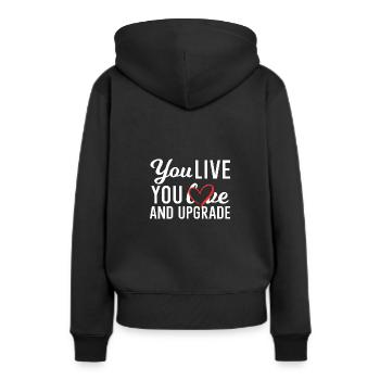 Sie leben, Sie lernen und Sie verbessern - Frauen Premium Bio Hoodie - Schwarz - Hinten - Julia (174cm)