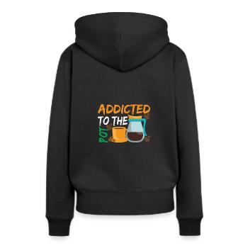 Süchtig nach The Pod Kaffee - Frauen Premium Bio Hoodie - Schwarz - Hinten - Julia (174cm)