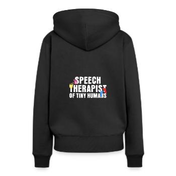 Logopädin von Tiny Humans - Frauen Premium Bio Hoodie - Schwarz - Hinten - Julia (174cm)