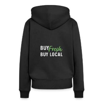 Frisch kaufen, lokal kaufen - Frauen Premium Bio Hoodie - Schwarz - Hinten - Julia (174cm)