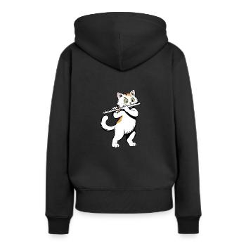 Katze spielt Flöte - Frauen Premium Bio Hoodie - Schwarz - Hinten - Julia (174cm)