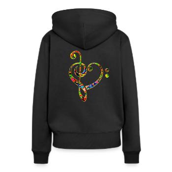 Musik Note Herz, Bass, Notenschlüssel, Chor, Band - Frauen Premium Bio Hoodie - Schwarz - Hinten - Julia (174cm)