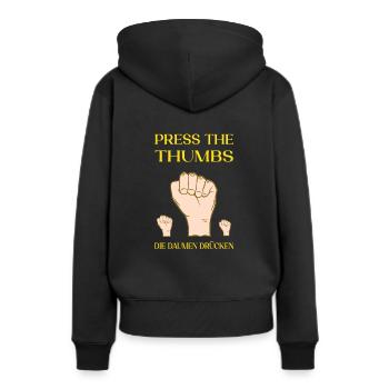 Press the thumbs. Croiser les doigts - Sweat à capuche Premium bio Femme - noir - Dos - Julia (174cm)